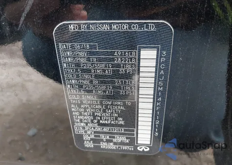 2019 Infiniti Qx50 Essential z USA, uszkodzony, nr VIN 3PCAJ5M14KF112113